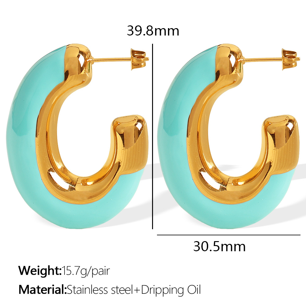 1 Pair Simple Series Casual Style Stainless Steel  Gold Color Women's Hoop Earrings h5 